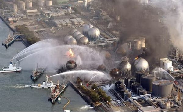 Firefighting ships fight fires from the Fukushima reactor meltdown